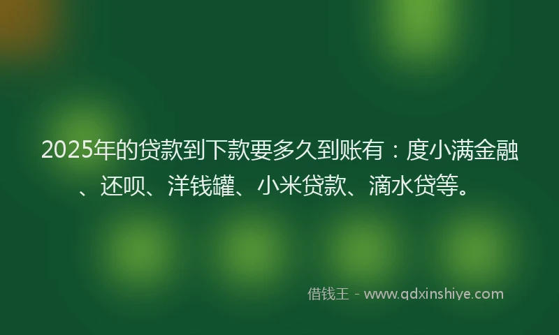 2025年的贷款到下款要多久到账有：度小满金融、还呗、洋钱罐、小米贷款、滴水贷等。