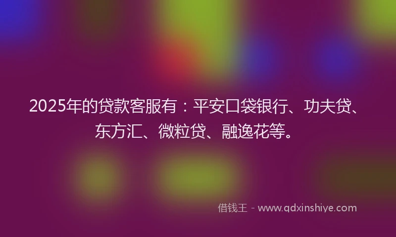 2025年的贷款客服有：平安口袋银行、功夫贷、东方汇、微粒贷、融逸花等。