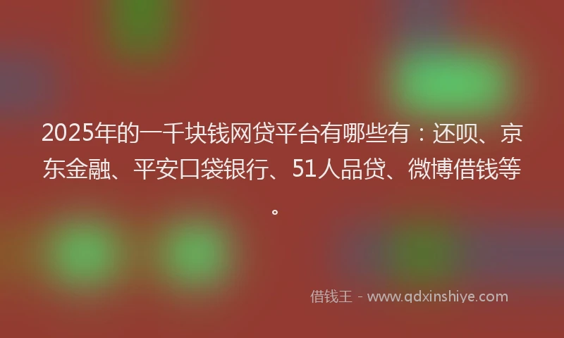 2025年的一千块钱网贷平台有哪些有：还呗、京东金融、平安口袋银行、51人品贷、微博借钱等。