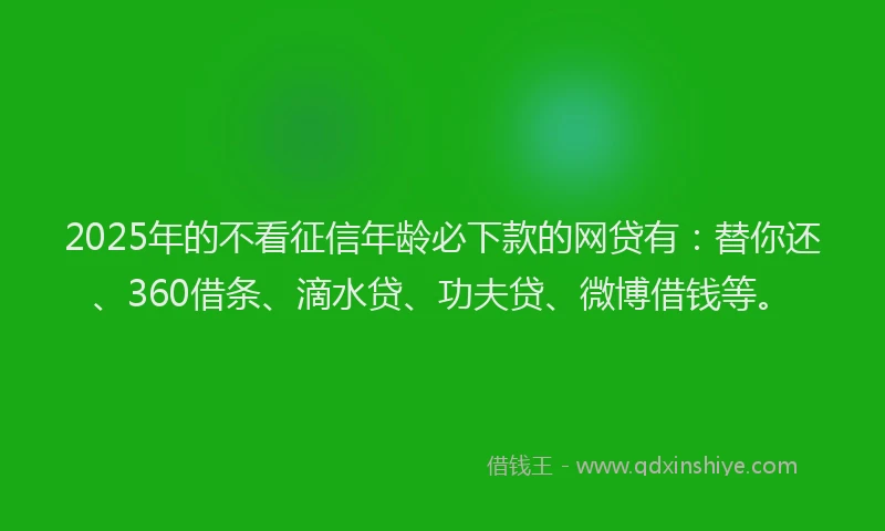 2025年的不看征信年龄必下款的网贷有：替你还、360借条、滴水贷、功夫贷、微博借钱等。