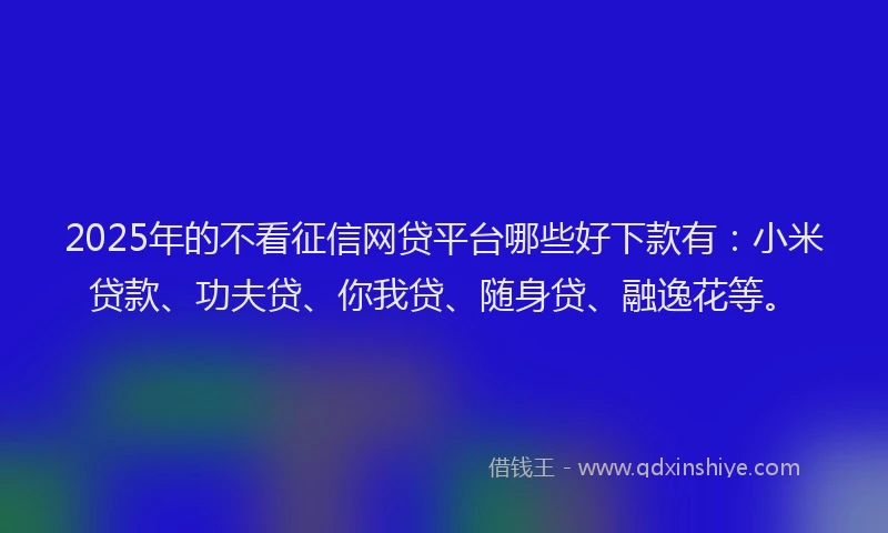 2025年的不看征信网贷平台哪些好下款有：小米贷款、功夫贷、你我贷、随身贷、融逸花等。