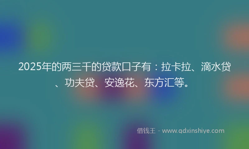2025年的两三千的贷款口子有：拉卡拉、滴水贷、功夫贷、安逸花、东方汇等。