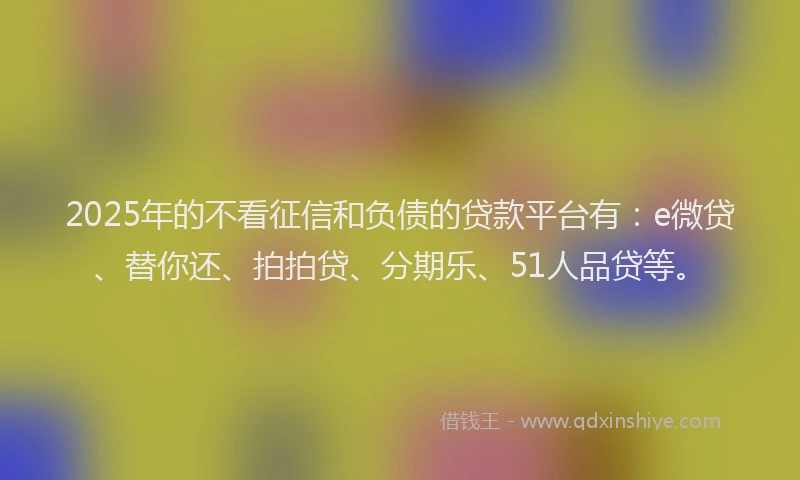 2025年的不看征信和负债的贷款平台有：e微贷、替你还、拍拍贷、分期乐、51人品贷等。