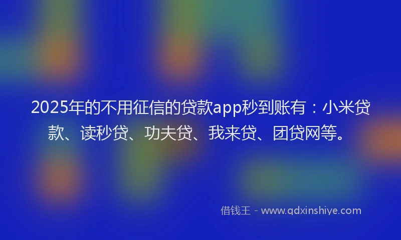 2025年的不用征信的贷款app秒到账有：小米贷款、读秒贷、功夫贷、我来贷、团贷网等。