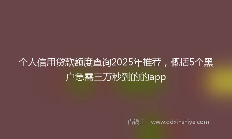 个人信用贷款额度查询2025年推荐，概括5个黑户急需三万秒到的的app