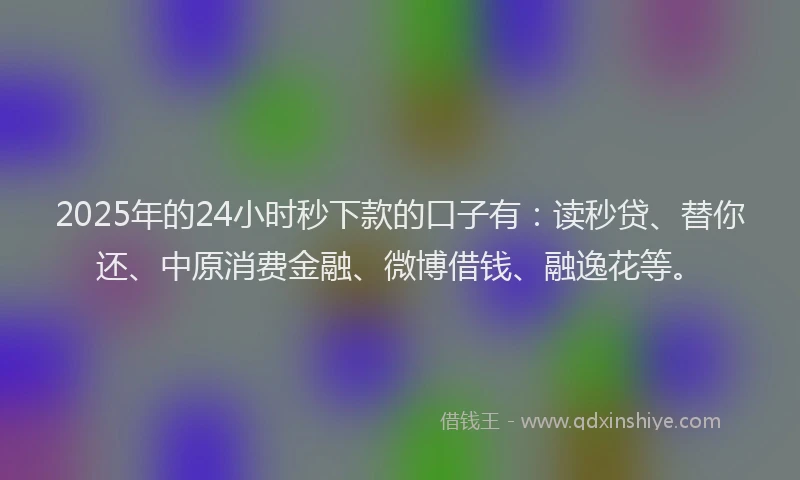 2025年的24小时秒下款的口子有：读秒贷、替你还、中原消费金融、微博借钱、融逸花等。