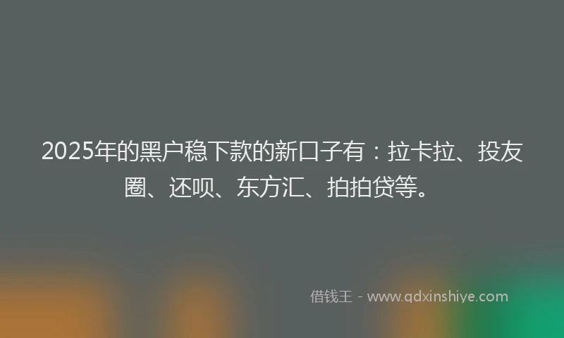 2025年的黑户稳下款的新口子有：拉卡拉、投友圈、还呗、东方汇、拍拍贷等。