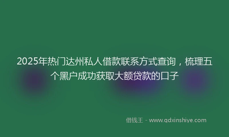 2025年热门达州私人借款联系方式查询，梳理五个黑户成功获取大额贷款的口子