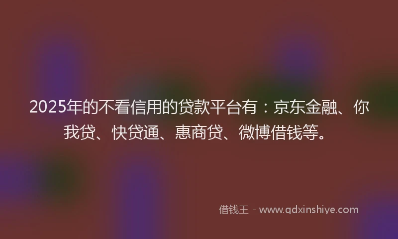2025年的不看信用的贷款平台有：京东金融、你我贷、快贷通、惠商贷、微博借钱等。