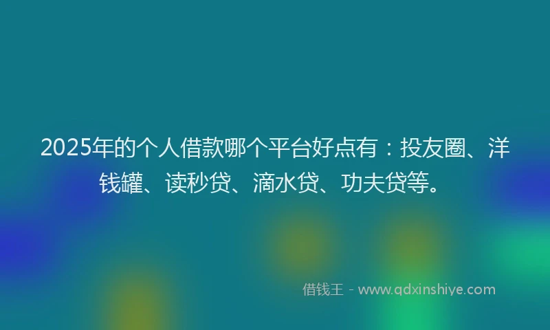 2025年的个人借款哪个平台好点有：投友圈、洋钱罐、读秒贷、滴水贷、功夫贷等。