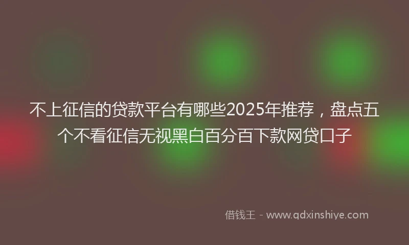不上征信的贷款平台有哪些2025年推荐，盘点五个不看征信无视黑白百分百下款网贷口子