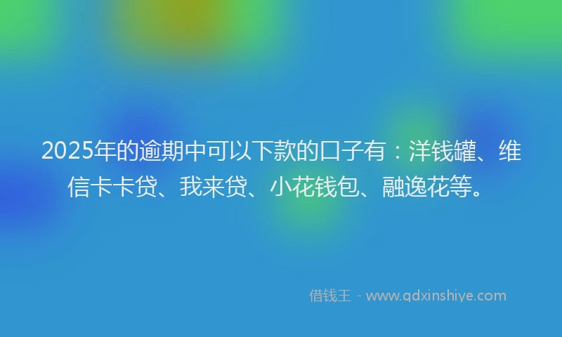 2025年的逾期中可以下款的口子有：洋钱罐、维信卡卡贷、我来贷、小花钱包、融逸花等。