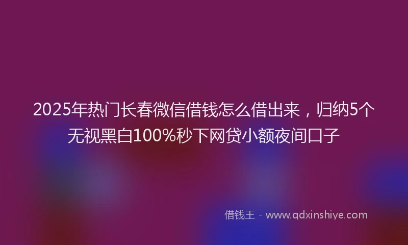 2025年热门长春微信借钱怎么借出来，归纳5个无视黑白100%秒下网贷小额夜间口子