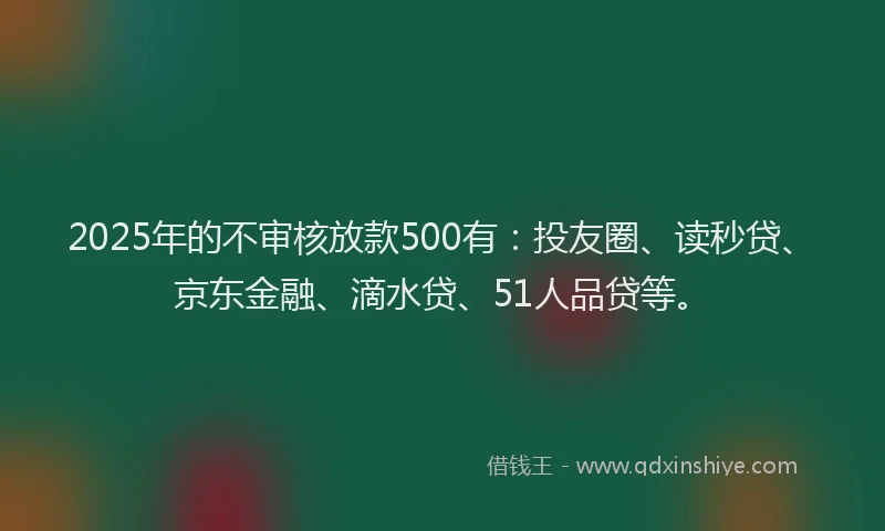 2025年的不审核放款500有：投友圈、读秒贷、京东金融、滴水贷、51人品贷等。