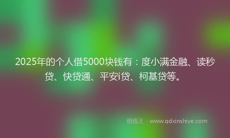 2025年的个人借5000块钱有：度小满金融、读秒贷、快贷通、平安i贷、柯基贷等。