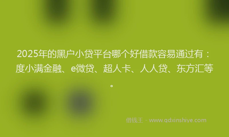 2025年的黑户小贷平台哪个好借款容易通过有：度小满金融、e微贷、超人卡、人人贷、东方汇等。