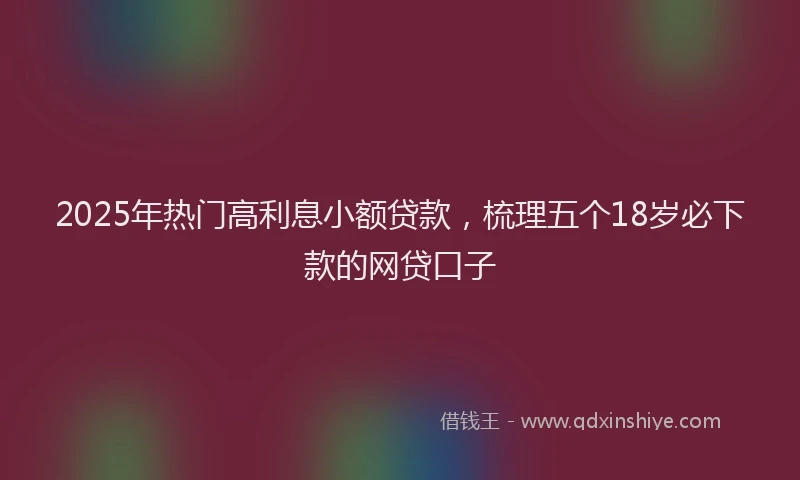 2025年热门高利息小额贷款，梳理五个18岁必下款的网贷口子