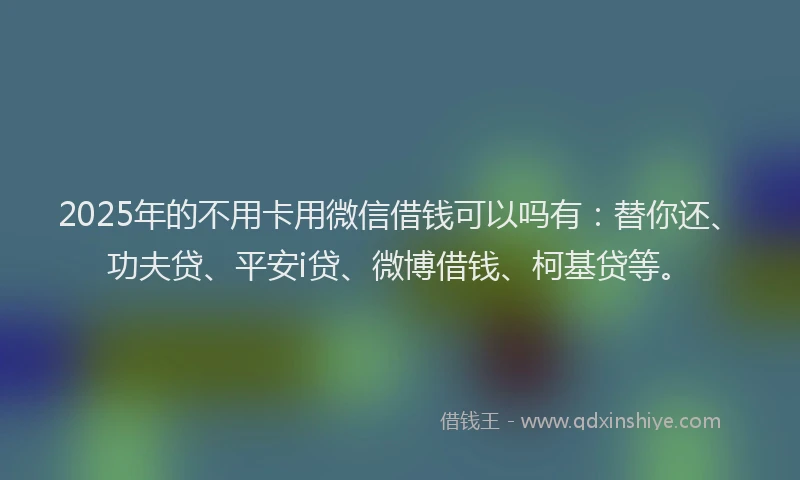2025年的不用卡用微信借钱可以吗有：替你还、功夫贷、平安i贷、微博借钱、柯基贷等。