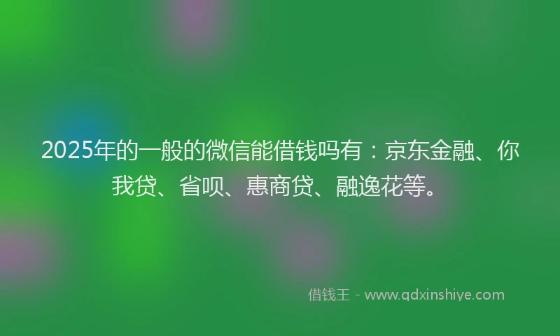 2025年的一般的微信能借钱吗有：京东金融、你我贷、省呗、惠商贷、融逸花等。