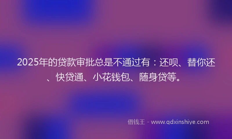 2025年的贷款审批总是不通过有：还呗、替你还、快贷通、小花钱包、随身贷等。
