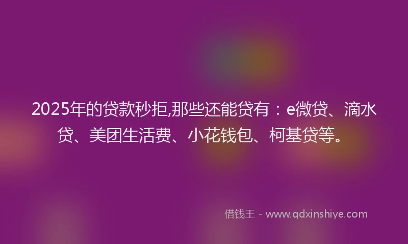 2025年的贷款秒拒,那些还能贷有：e微贷、滴水贷、美团生活费、小花钱包、柯基贷等。
