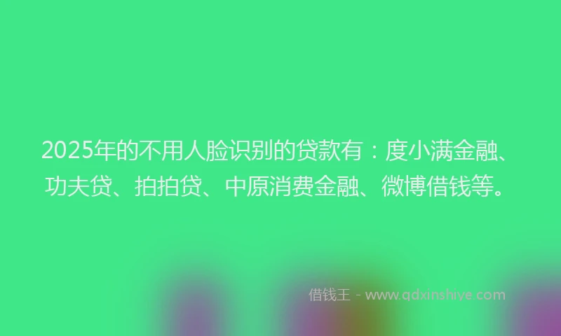 2025年的不用人脸识别的贷款有：度小满金融、功夫贷、拍拍贷、中原消费金融、微博借钱等。