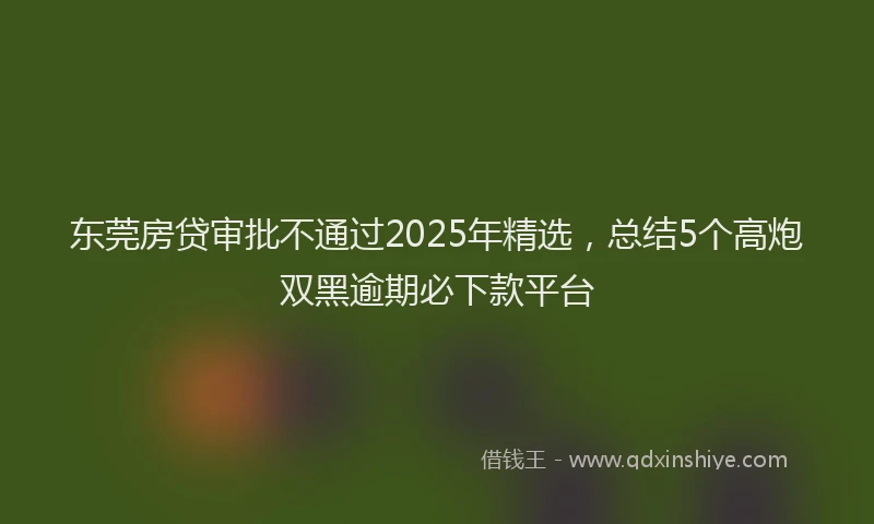 东莞房贷审批不通过2025年精选，总结5个高炮双黑逾期必下款平台