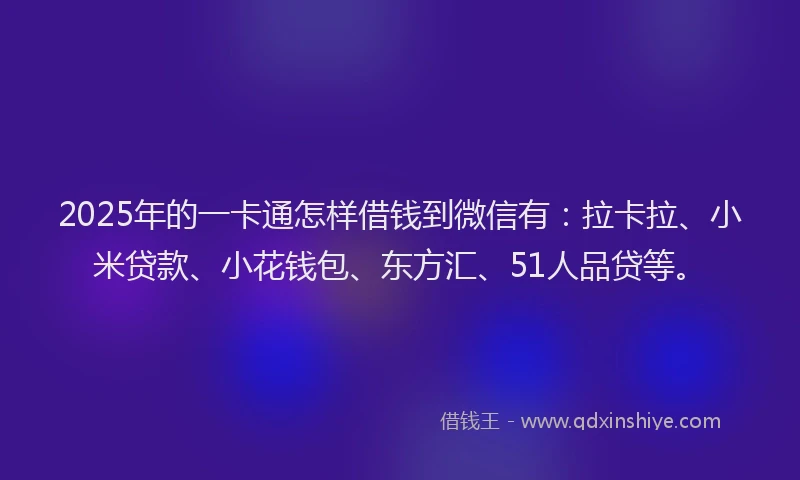 2025年的一卡通怎样借钱到微信有：拉卡拉、小米贷款、小花钱包、东方汇、51人品贷等。