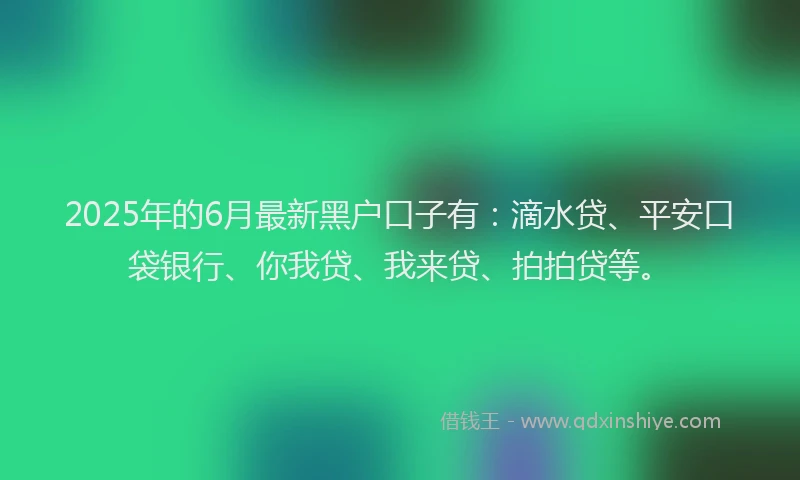 2025年的6月最新黑户口子有：滴水贷、平安口袋银行、你我贷、我来贷、拍拍贷等。