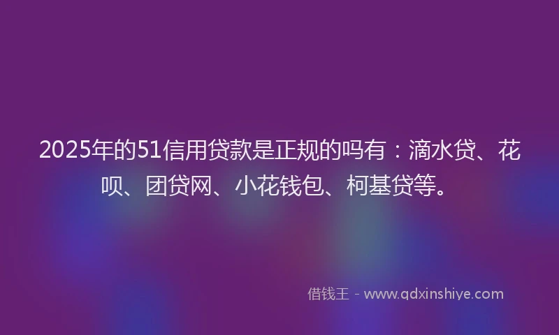 2025年的51信用贷款是正规的吗有：滴水贷、花呗、团贷网、小花钱包、柯基贷等。