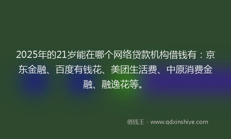 2025年的21岁能在哪个网络贷款机构借钱有：京东金融、百度有钱花、美团生活费、中原消费金融、融逸花等。