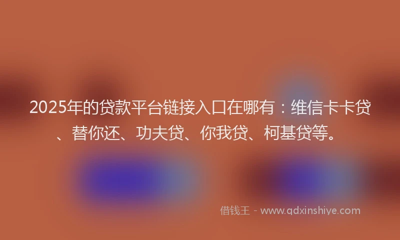 2025年的贷款平台链接入口在哪有：维信卡卡贷、替你还、功夫贷、你我贷、柯基贷等。