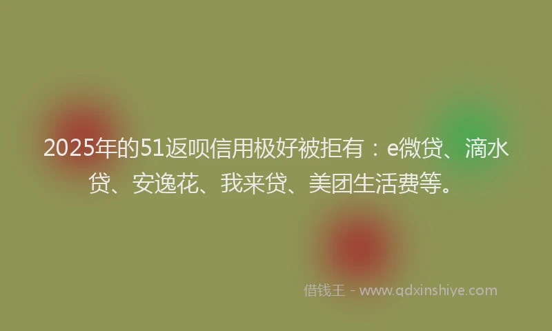 2025年的51返呗信用极好被拒有：e微贷、滴水贷、安逸花、我来贷、美团生活费等。