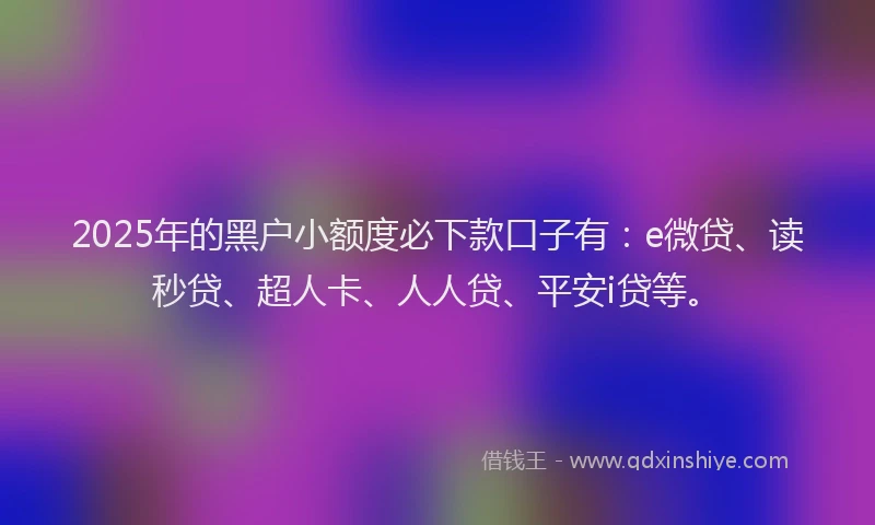2025年的黑户小额度必下款口子有：e微贷、读秒贷、超人卡、人人贷、平安i贷等。