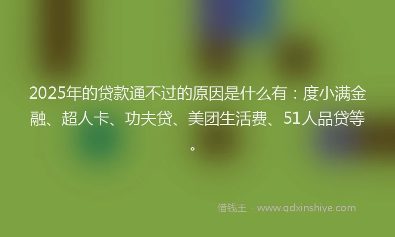 2025年的贷款通不过的原因是什么有：度小满金融、超人卡、功夫贷、美团生活费、51人品贷等。