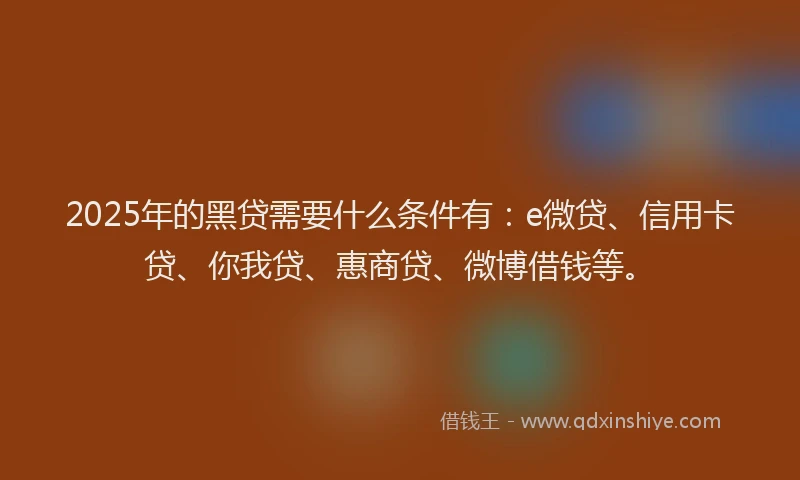2025年的黑贷需要什么条件有：e微贷、信用卡贷、你我贷、惠商贷、微博借钱等。