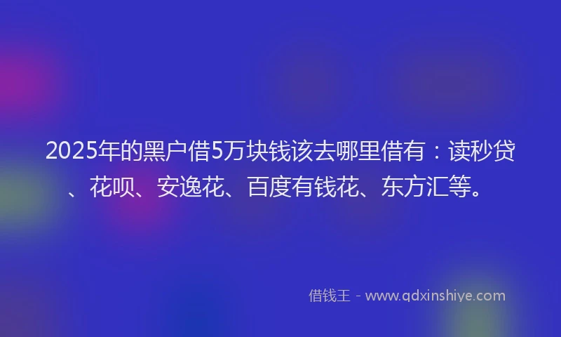 2025年的黑户借5万块钱该去哪里借有：读秒贷、花呗、安逸花、百度有钱花、东方汇等。