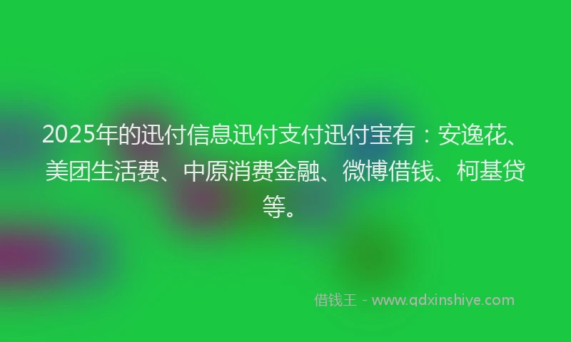 2025年的迅付信息迅付支付迅付宝有：安逸花、美团生活费、中原消费金融、微博借钱、柯基贷等。