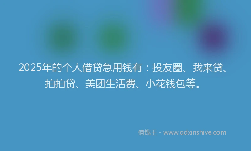 2025年的个人借贷急用钱有：投友圈、我来贷、拍拍贷、美团生活费、小花钱包等。