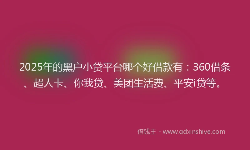 2025年的黑户小贷平台哪个好借款有：360借条、超人卡、你我贷、美团生活费、平安i贷等。