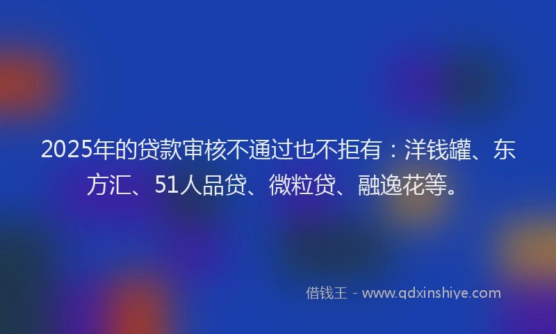 2025年的贷款审核不通过也不拒有：洋钱罐、东方汇、51人品贷、微粒贷、融逸花等。
