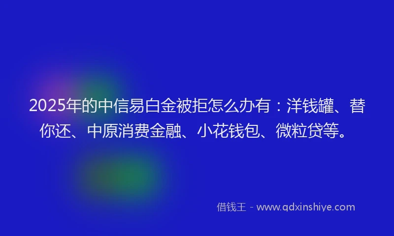 2025年的中信易白金被拒怎么办有：洋钱罐、替你还、中原消费金融、小花钱包、微粒贷等。