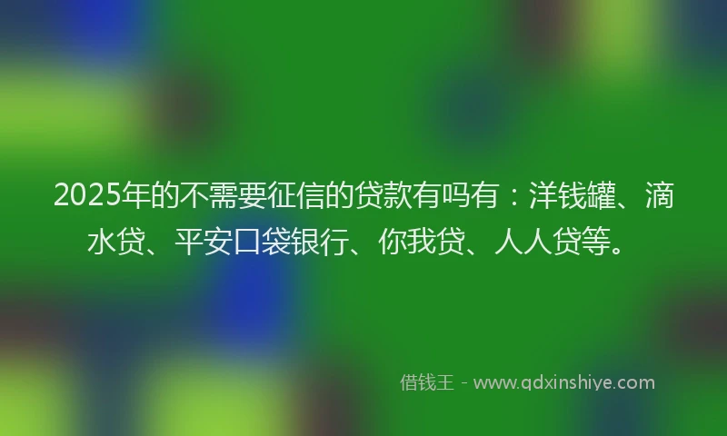2025年的不需要征信的贷款有吗有：洋钱罐、滴水贷、平安口袋银行、你我贷、人人贷等。