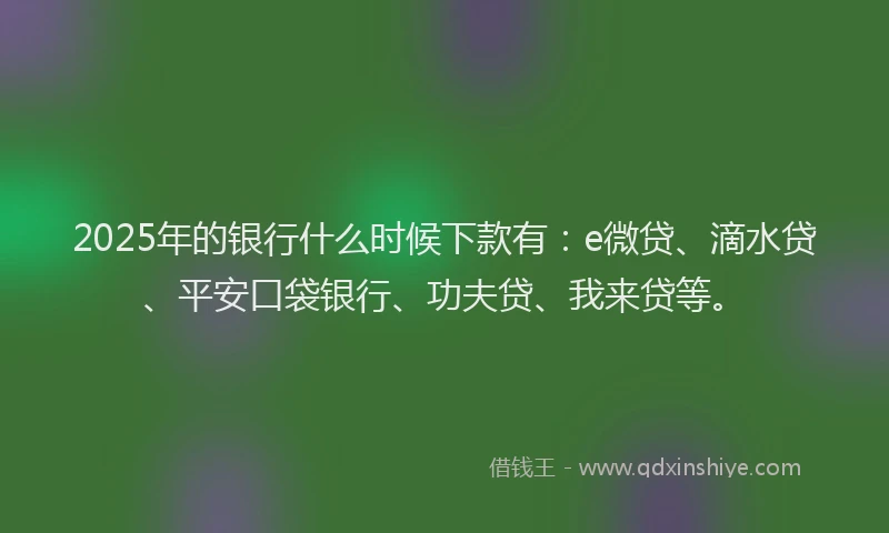 2025年的银行什么时候下款有：e微贷、滴水贷、平安口袋银行、功夫贷、我来贷等。