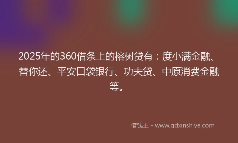 2025年的360借条上的榕树贷有:度小满金融、替你还、平安口袋银行、功夫贷、中原消费金融等。