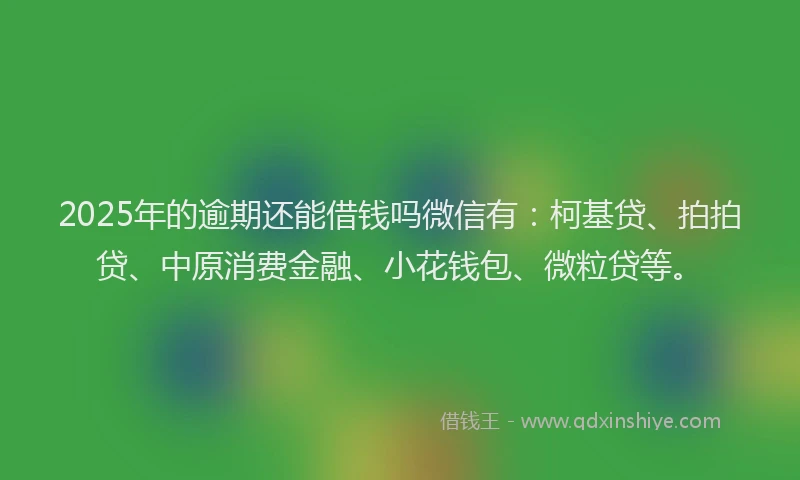 2025年的逾期还能借钱吗微信有：柯基贷、拍拍贷、中原消费金融、小花钱包、微粒贷等。