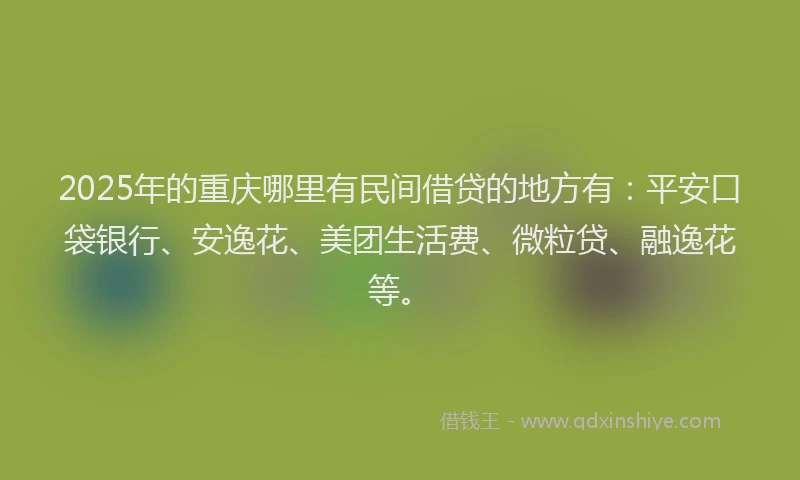 2025年的重庆哪里有民间借贷的地方有：平安口袋银行、安逸花、美团生活费、微粒贷、融逸花等。