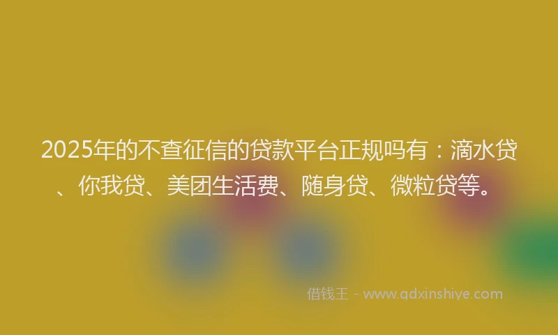 2025年的不查征信的贷款平台正规吗有：滴水贷、你我贷、美团生活费、随身贷、微粒贷等。