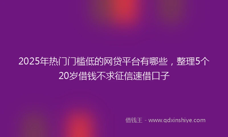 2025年热门门槛低的网贷平台有哪些，整理5个20岁借钱不求征信速借口子