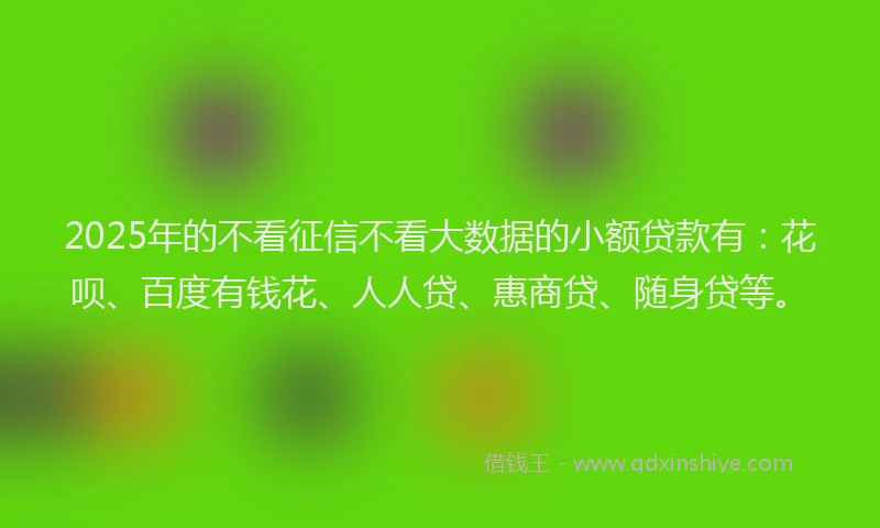 2025年的不看征信不看大数据的小额贷款有：花呗、百度有钱花、人人贷、惠商贷、随身贷等。